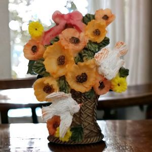 Ceramic Fridge Magnet Dove Bird Basket Orange Yellow Floral Decor